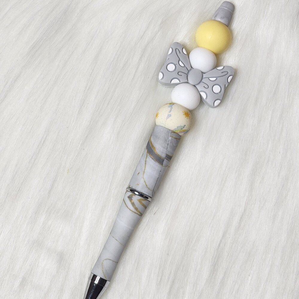 Gray Bow Silicone Beaded Ink Pen